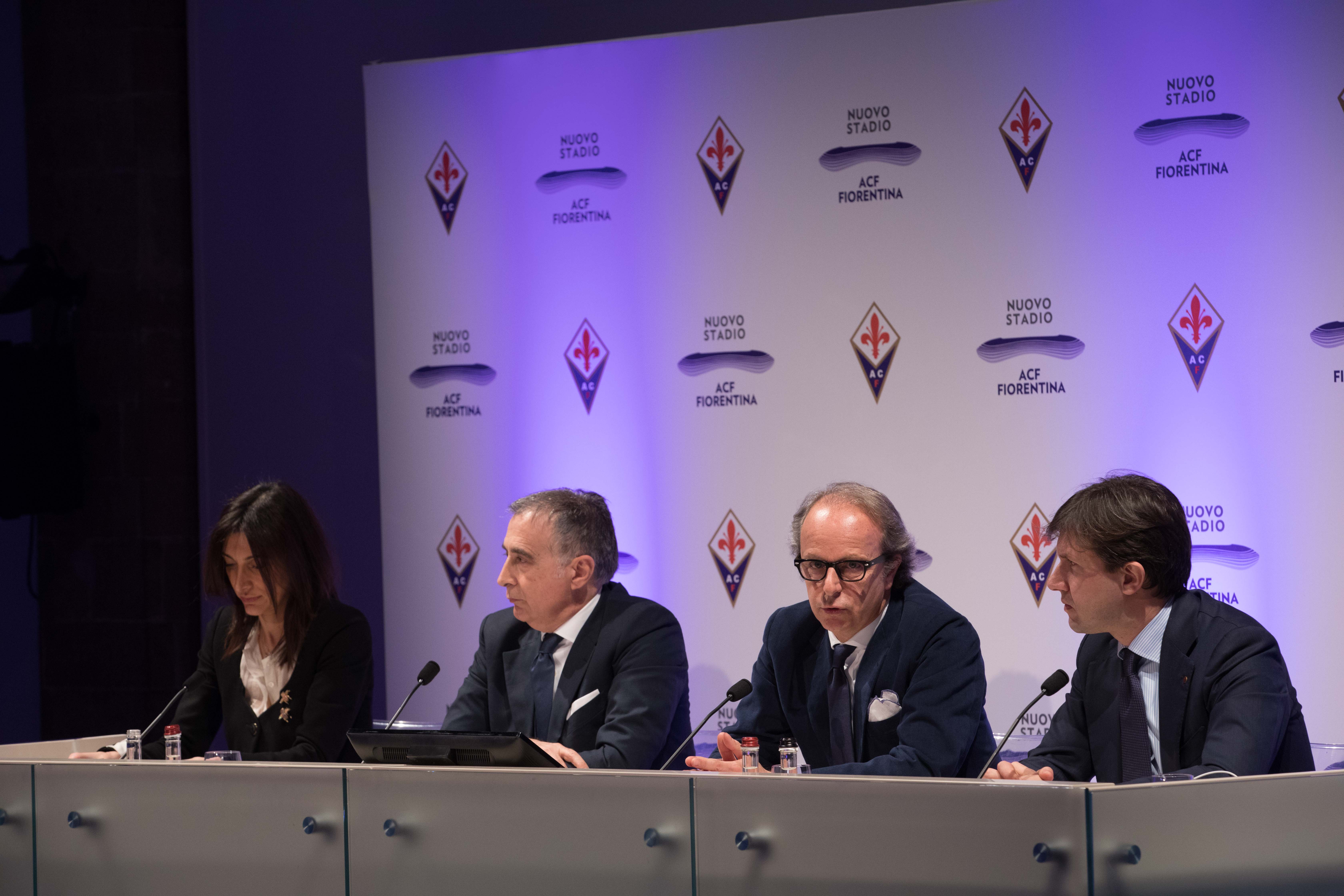 222699 0014 4149321 Firenze, presentazione del nuovo stadio della Fiorentina presso Palazzo Vecchio in Sala d’arme, nella foto Dario Nardella, Andrea Della Valle, Mario Cognigni e l’architetto  2017 03 10 © Tommaso Gasperini / Massimo Sestini